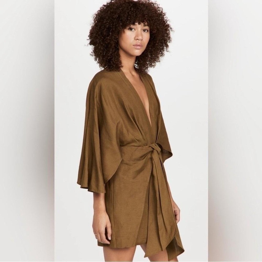 NWT Significant Other Lola Linen Blend Mini Wrap Dress Chocolate Brown US 4 AU 8